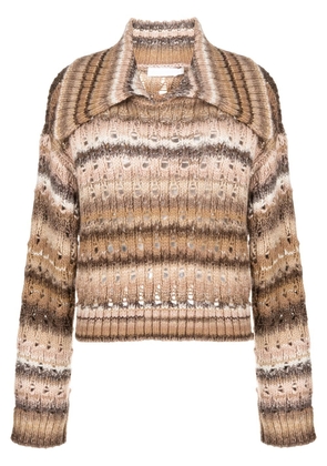 Simkhai pointelle-knit striped jumper - Brown