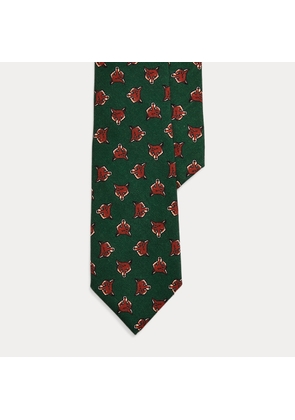Fox Head-Print Wool Challis Tie