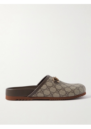 Gucci - Horsebit-Detailed Leather-Trimmed Monogrammed Coated-Canvas Sandals - Men - Neutrals - UK 5