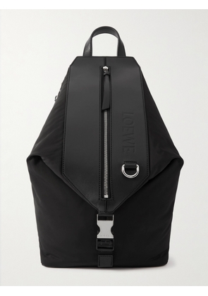 LOEWE - Logo-Embossed Leather-Trimmed Shell Backpack - Men - Black