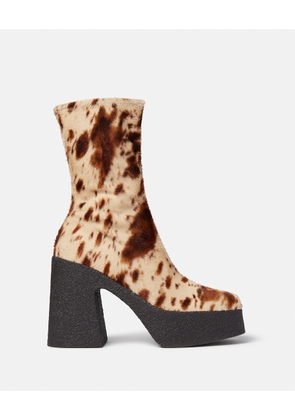 Stella McCartney - Skyla Appaloosa Print Velvet Chunky Platform Ankle Boots, Woman, Multicolour, Size: 37