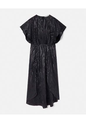 Stella McCartney - Woodgrain Print Lurex Midi Dress, Woman, Black, Size: 36