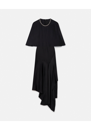Stella McCartney - Pearl Embroidery Double Satin Midi Dress, Woman, Black, Size: 36
