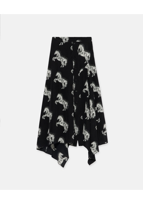 Stella McCartney - Pixel Horse Print Silk Skirt, Woman, Black, Size: 44
