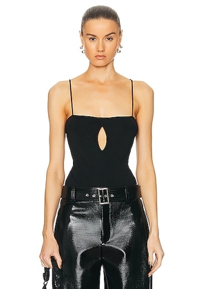 Lapointe Shiny Viscose Slit Front Bodysuit in Black - Black. Size M (also in L, S, XS).