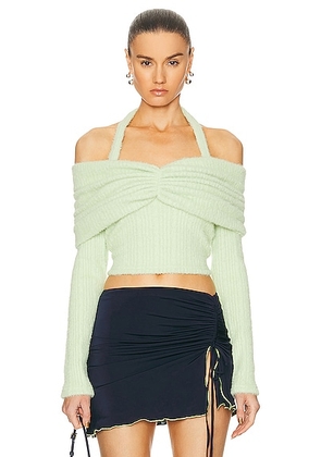 SIEDRES Ledi Off The Shoulder Ruched Top in Lime - Mint. Size XS (also in L, M).