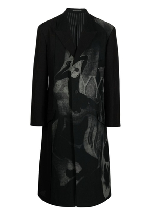 Yohji Yamamoto graphic-print checked single-breasted coat - Black