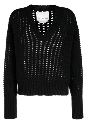 SA SU PHI pointelle-knit cashmere jumper - Black