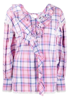 MSGM ruffle-trim checked blouse - Pink
