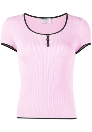 CHANEL Pre-Owned 1990-2000 contrast-trim ribbed T-shirt - Pink