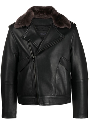 Yves Salomon fur-collar leather biker jacket - Black