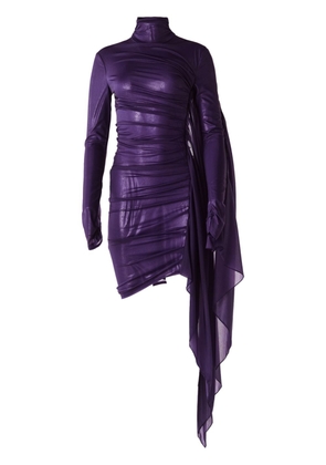 Mugler draped ruched long-sleeve dress - Purple