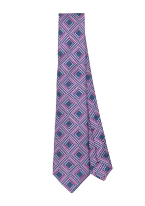 Kiton geometric-pattern silk tie - Blue
