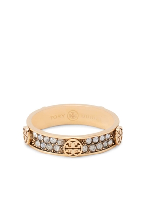 Tory Burch logo-plaque crystal ring - Gold