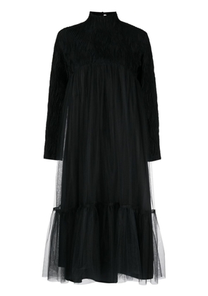 Noir Kei Ninomiya high-neck tulle-overlay midi dress - Black