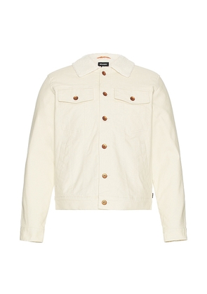 Brixton Builders Cable Stretch Sherpa Lined Trucker Jacket in Cream. Size S, XL.