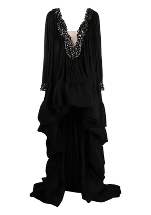 Ana Radu asymmetric ruffle-trimmed gown - Black