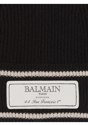 Balmain logo-patch merino wool beanie - Black