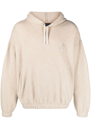 Giorgio Armani logo-embroidered brushed hoodie - Neutrals