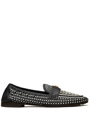 Tory Burch logo-plaque interwoven leather loafers - Black