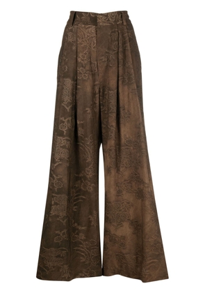 Uma Wang floral-print wide-leg trousers - Brown