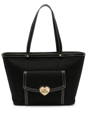 Love Moschino logo-plaque basket-weave tote bag - Black