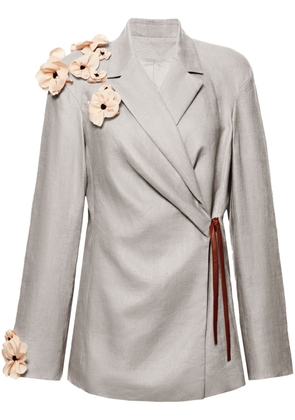 Sleeper floral-appliqué linen blazer - Grey