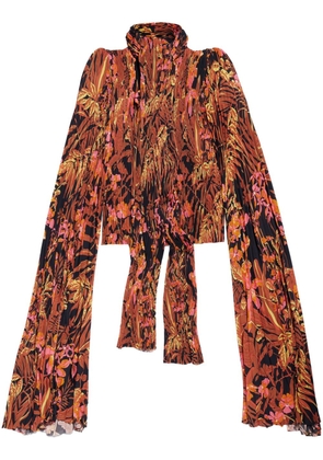 Balenciaga plissé floral-print long-sleeve blouse - Brown