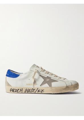 Golden Goose - Super-Star Distressed Printed Suede-Trimmed Leather Sneakers - Men - White - EU 39