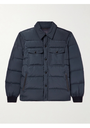 TOM FORD - Leather-Trimmed Quilted Shell Down Shirt Jacket - Men - Blue - IT 46