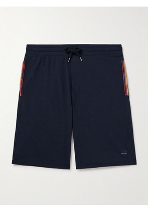 Paul Smith - Straight-Leg Grosgrain-Trimmed Cotton-Jersey Drawstring Shorts - Men - Blue - S