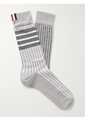 Thom Browne - Fun Mix Grosgrain-Trimmed Striped Cotton-Blend Socks - Men - Gray