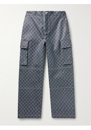 Gucci - Straight-Leg Logo-Jacquard Coated Cargo Jeans - Men - Blue - IT 48