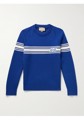 Gucci - Logo-Appliquéd Striped Wool Sweater - Men - Blue - M