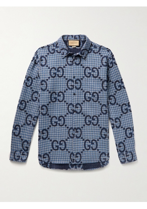Gucci - Checked Logo-Jacquard Wool Shirt - Men - Blue - IT 48
