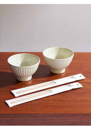Japan Best - Set of Two Ceramic Rice Bowl and Chopsticks Set - Men - Neutrals