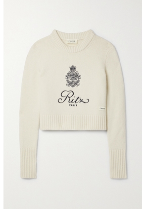 FRAME - + Ritz Paris Cropped Embroidered Cashmere Sweater - Off-white - x small,small,medium,large,x large