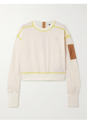 The North Face - Cropped Canvas-trimmed Waffle-knit Fleece Top - White - small,medium,large,x large,xx large