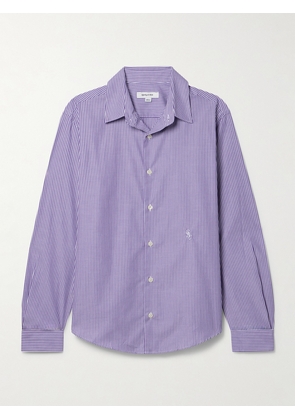 Sporty & Rich - Embroidered Striped Cotton-poplin Shirt - Purple - x small,small,medium,large,x large