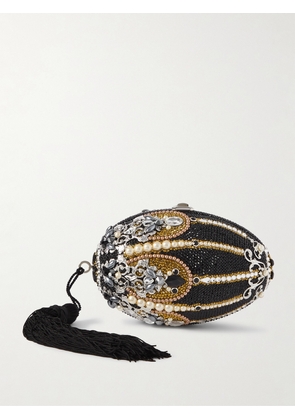 Judith Leiber Couture - Tasseled Crystal And Pearl-embellished Silver-tone Clutch - Black - One size