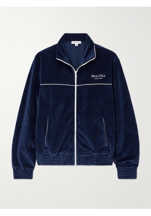 Sporty & Rich - Script Embroidered Cotton-velour Track Jacket - Blue - x small,small,medium,large,x large