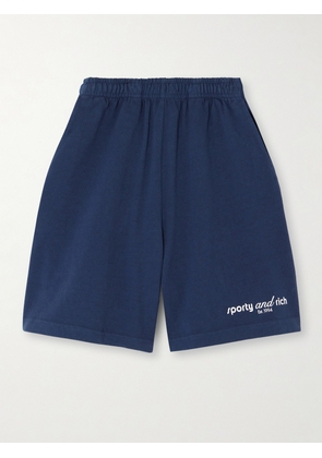 Sporty & Rich - Printed Cotton-jersey Shorts - Blue - x small,small,medium,large,x large