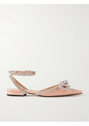 MACH & MACH - Double Bow Crystal-embellished Patent-leather Point-toe Flats - Neutrals - IT35,IT35.5,IT36,IT36.5,IT37,IT37.5,IT38,IT38.5,IT39,IT39.5,IT40,IT40.5,IT41,IT41.5,IT42