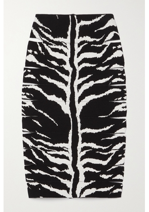 Alaïa - Archetypes Cutout Paneled Zebra-print Stretch-knit Midi Skirt - Black - FR34,FR36,FR38,FR40,FR42,FR44