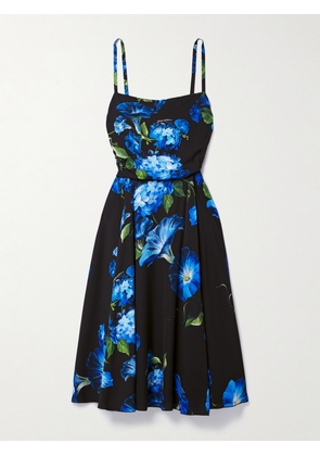 Dolce & Gabbana - Gathered Floral-print Silk-blend Charmeuse Midi Dress - Blue - IT36,IT38,IT40,IT42,IT44,IT46,IT48,IT50