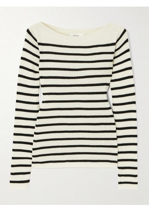 FRAME - Striped Ribbed Wool, Cashmere And Silk-blend Sweater - Black - xx small,x small,small,medium,large,x large