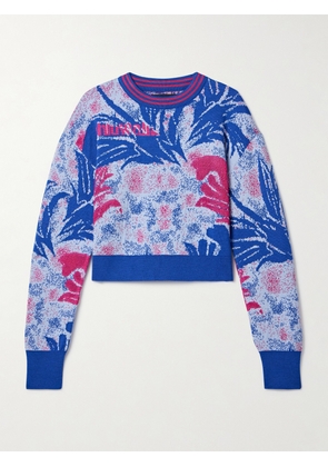 Ahluwalia - Kiara Cropped Jacquard-knit Merino Wool Sweater - Blue - XXS/XS,S/M,M/L