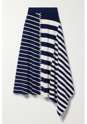 SIMKHAI - Braylon Asymmetric Ribbed Striped Merino Wool Midi Skirt - Blue - x small,small,medium,large,x large