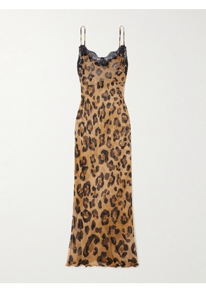 Rosamosario - La Leopardesse Lace-trimmed Leopard-print Silk-georgette Midi Dress - Animal print - x small,small,medium,large,x large,xx large