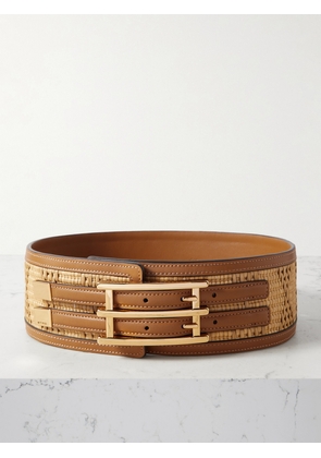 Etro - Leather-trimmed Raffia Waist Belt - Brown - S,M,L